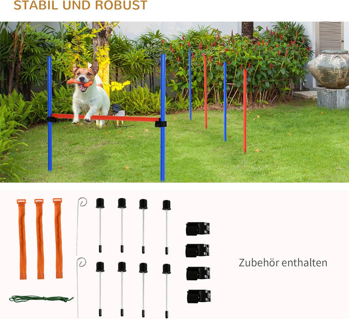 PawHut Agility-Übungs-Set Slalom-Hürden-Sprungring 3 in 1 Hundesport Trainingsplatz PE Blau+Rot