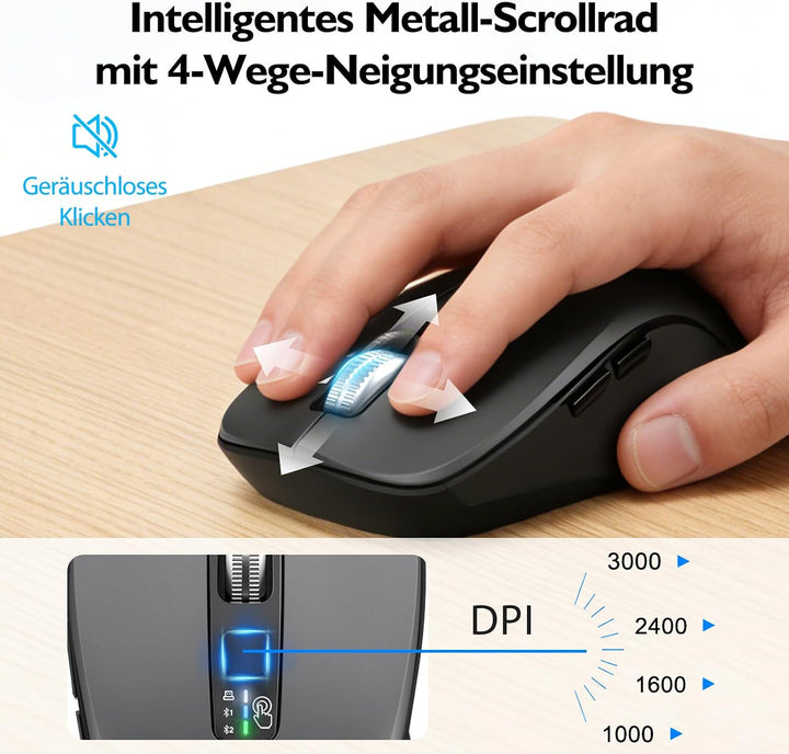 CITLLA M9300 Kabelloses Tastatur Maus Combo, 2-in-1 USB Empfänger und Zwei Bluetooth, 18-Monate Batt