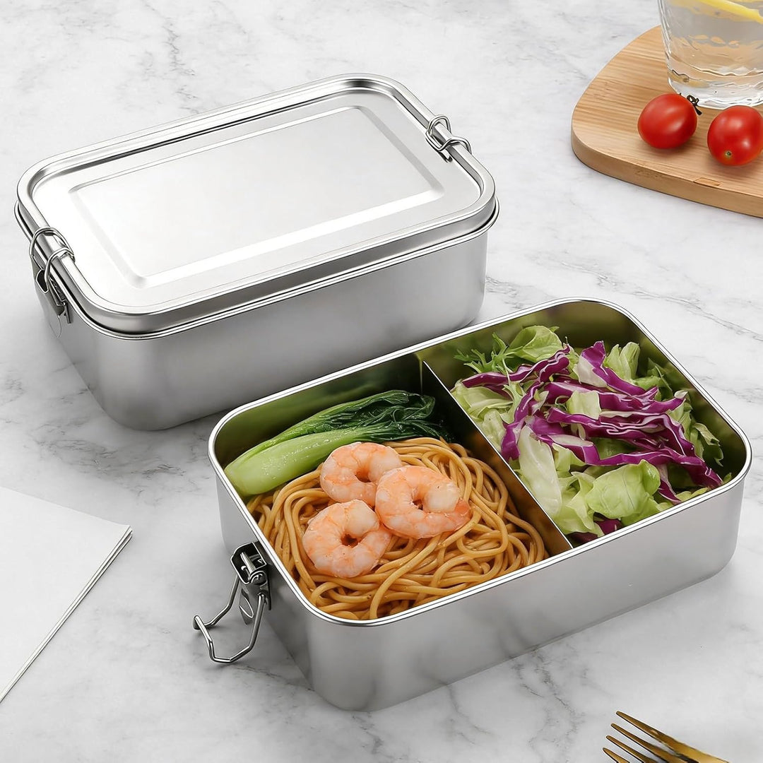 2 Stück Brotdose Edelstahl mit Fächern, 850ml Edelstahl Bento Box Lunchbox für Kinder & Erwachsene,