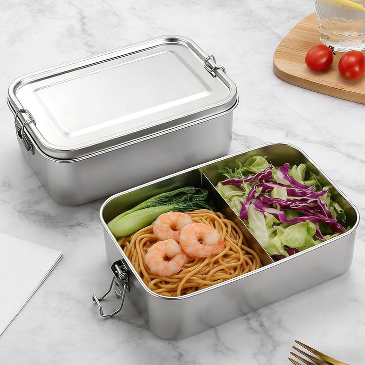 2 Stück Brotdose Edelstahl mit Fächern, 850ml Edelstahl Bento Box Lunchbox für Kinder & Erwachsene,