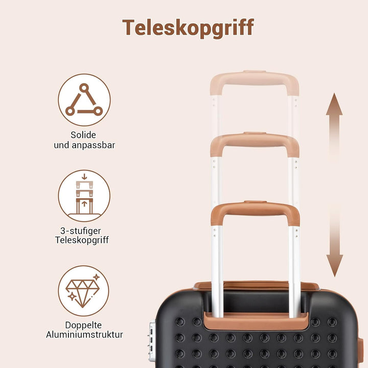 KONO Koffer Trolley Mittelgross Hartschalenkoffer Reisekoffer von ABS Hartschalen Handgepäck mit 4 S