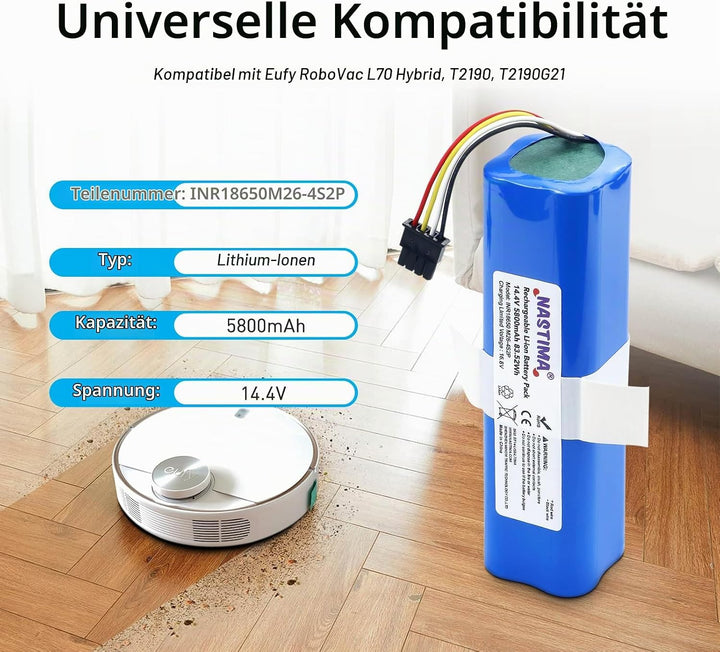 NASTIMA 14,4V 5800mAh Li-Ion Akku Kompatibel mit Eufy Robovac L70 Hybrid, T2190, T2190G21, Teilenumm