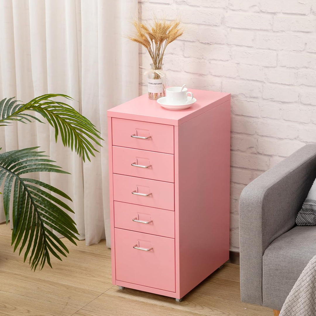 HollyHOME Mobiler Aktenschrank mit 5 Schubladen, rollender Akten-Organizer, Metall-Aufbewahrungsschr