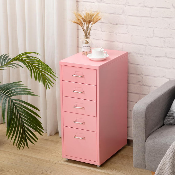 HollyHOME Mobiler Aktenschrank mit 5 Schubladen, rollender Akten-Organizer, Metall-Aufbewahrungsschr