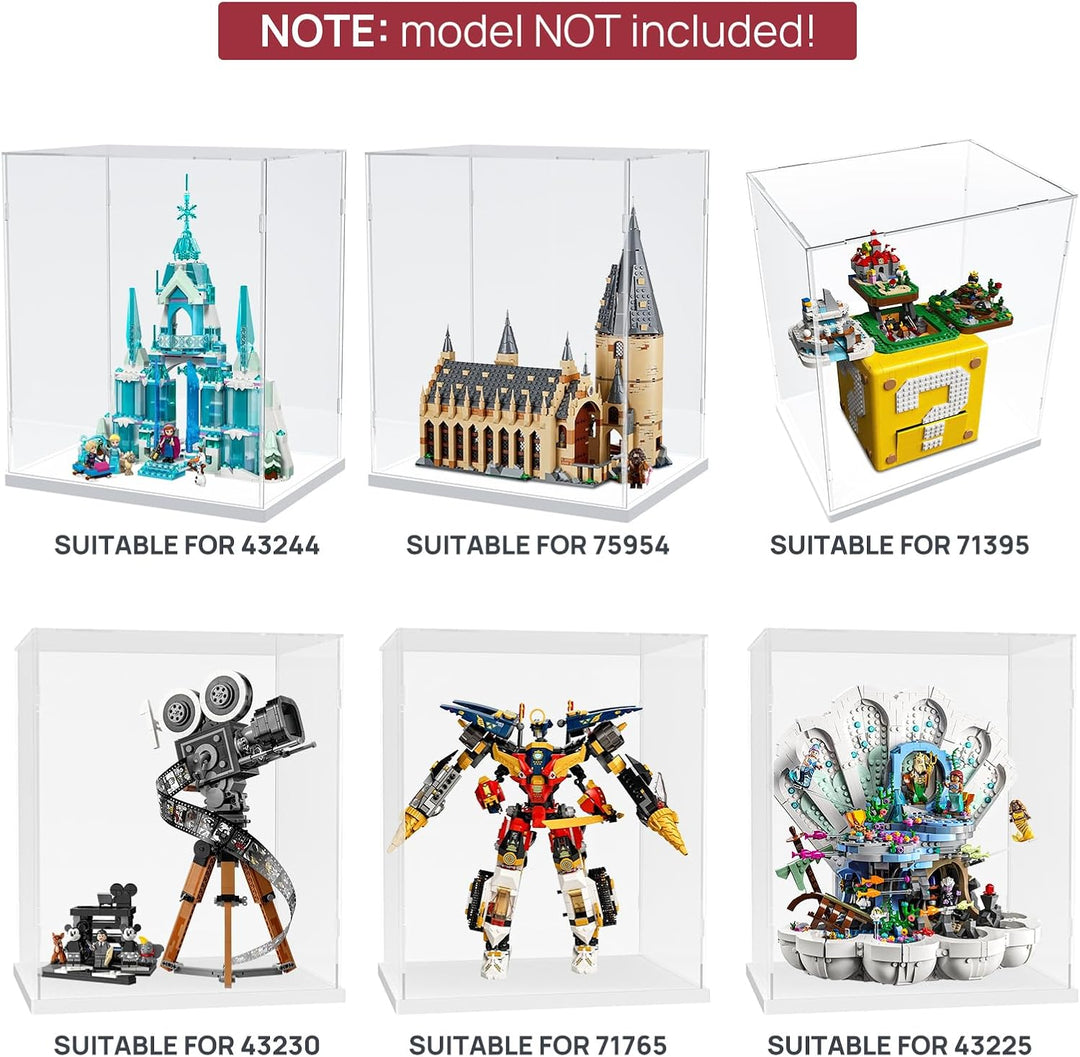 Nynelly Vitrine für Sammler, Vitrine aus Acryl für Figuren, transparente Acrylbox mit weisser Basis,