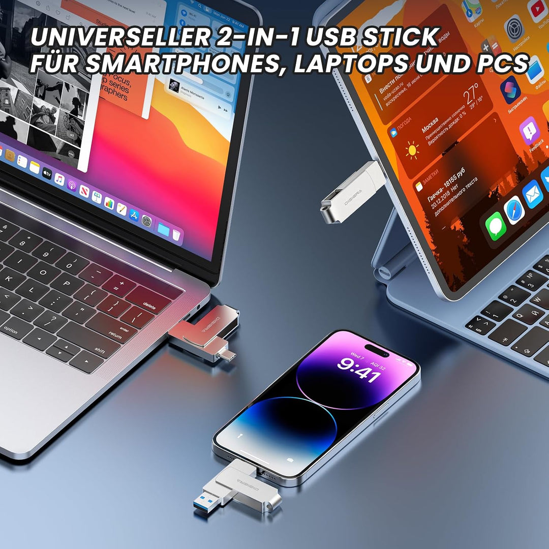 DIGIERA 128 GB 2-in-1-USB-A- und USB-C-Stick, USB 3.2 Gen 1-Stick, 520 MB/s Lese- und 430 MB/s Schre