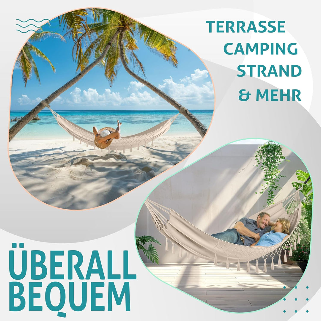 KESSER® Hängematte 320x150 cm belastbar bis 300 kg, wetterfeste & atmungsaktive Tuchhängematte mit F