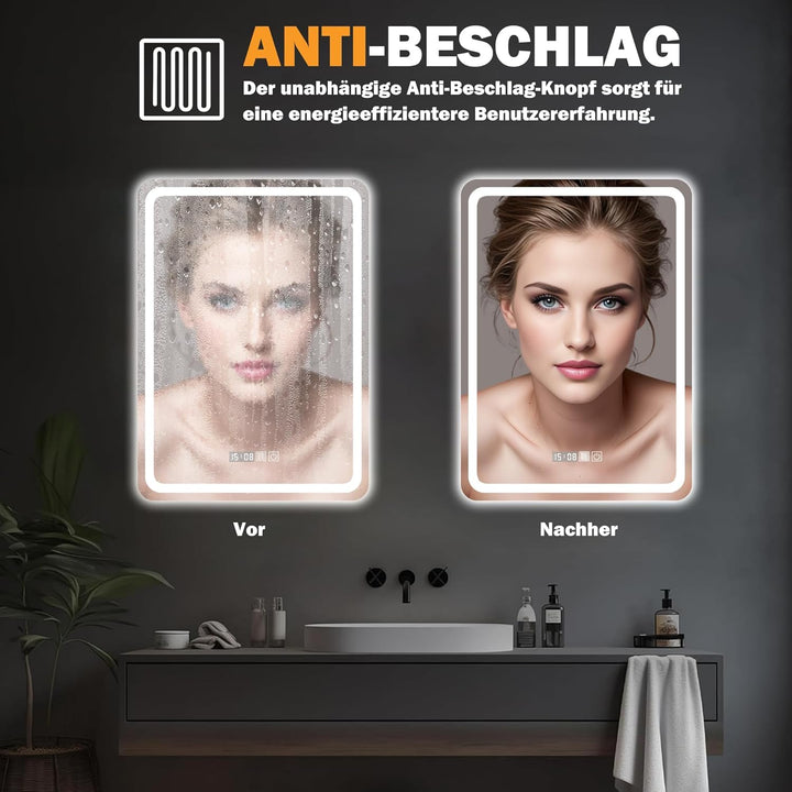 LED Badspiegel mit Beleuchtung, 40x60cm Spiegel mit Stecker, Spiegel mit Licht für Bad, Badezimmersp