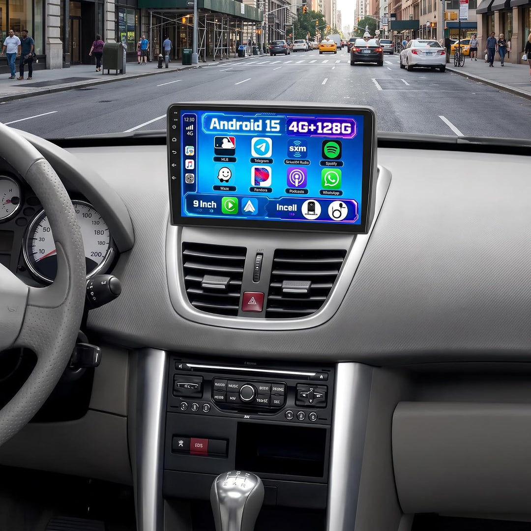 Hikity 4+128G 9" Android Autoradio für Peugeot 207 2006-2015 | Incell Touchscreen Wireless Carplay A