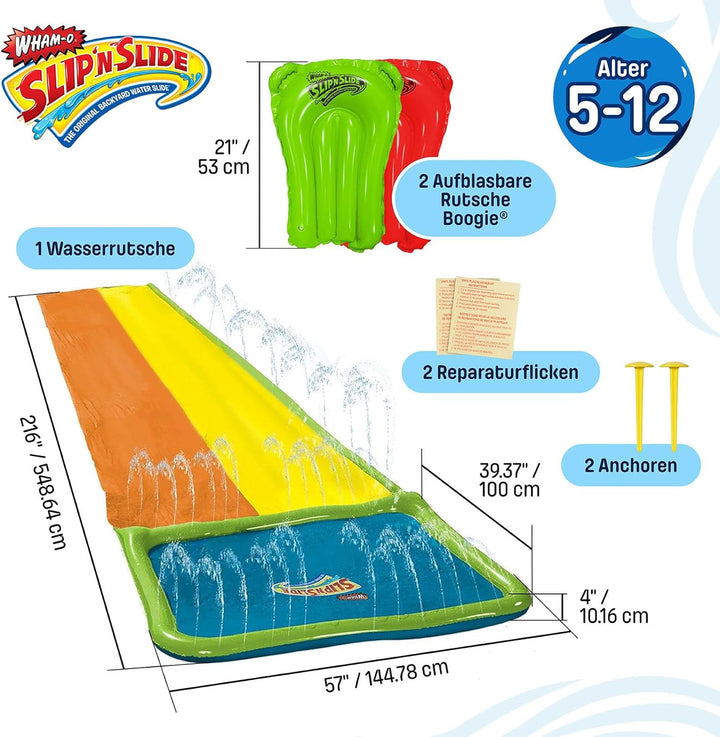 Wham-O Wasserrutsche Garten für Kinder, Wasserrutschbahn 548.64cm mit Boogie, Slip n Slide mit hochw