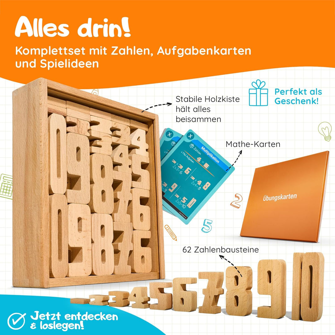 Filapen mathematisches Montessori Spielzeug I 62 Holz Bausteine aus Buche I Pädagogisches Lernspielz