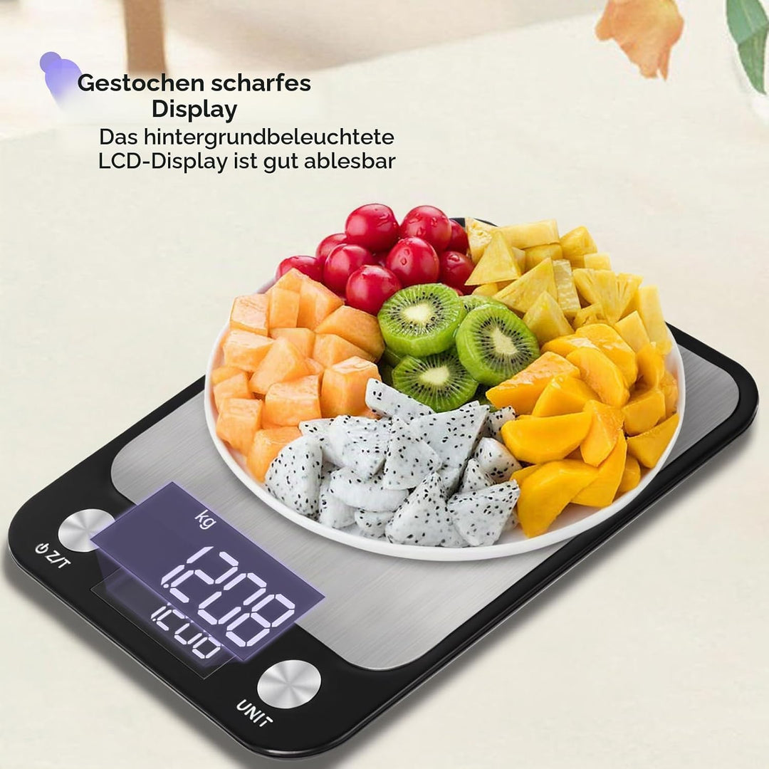 1g/10kg wiederaufladbare digitale Küchenwaage, 17,5x15cm grosse Plattform elektronische Lebensmittel