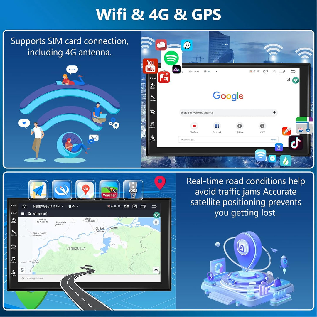 Hodozzy Android Autoradio 8-Core 4G+64G mit Carplay, Android Auto, Mirror Link 2 Din 7 Zoll IPS Touc
