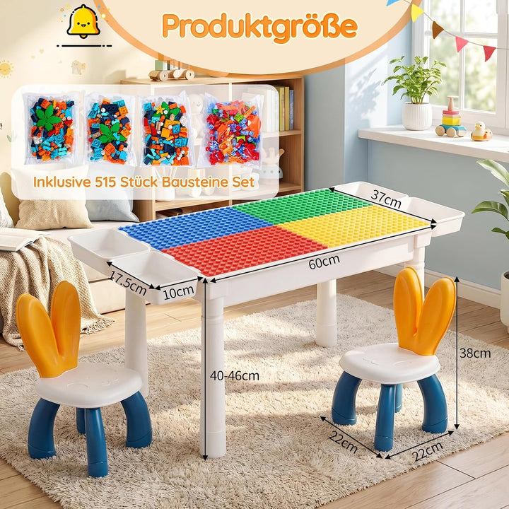 Kindertisch mit 2 Stühlen 515 Bausteine für Kinder Höhenverstellbar