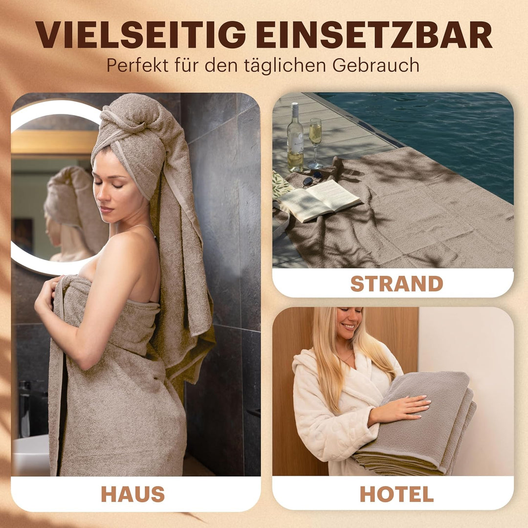 NatureMark 4er Pack Duschtücher, Grösse 70x140cm, Sand/Beige, 100% Baumwolle, Sand/Beige