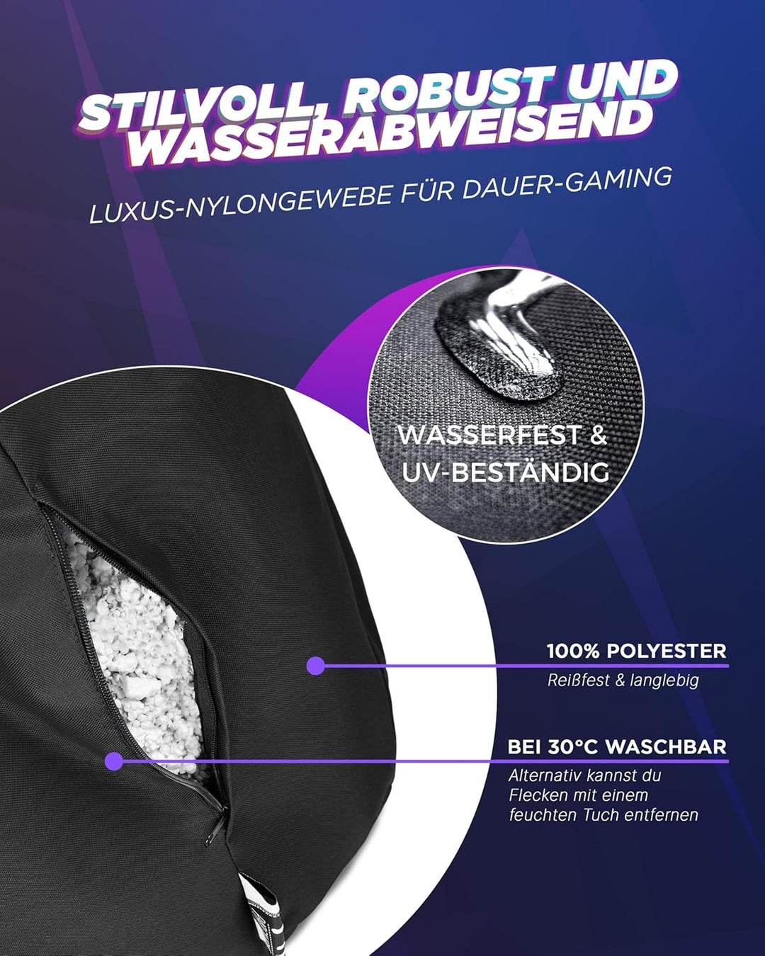 PATCH HOME Gamer Kissen & Lounge Sitzsack – befüllbar mit Reissverschluss, gefüllt mit Styropor, gee