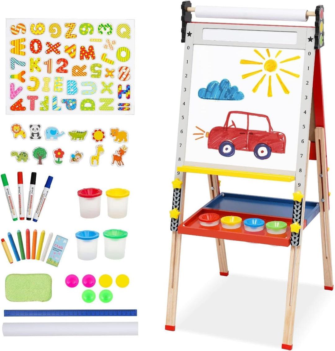 Kinder Tafel Staffelei aus Holz mit Papierrolle Kinder Holz Spielbrett Höhe Einstellbar Schöne Bogen