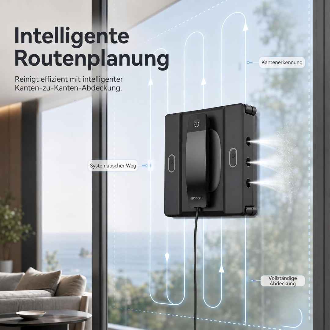 Fensterputzroboter M82, KI-Navigation, Automatischer Fensterreiniger mit 6-Düsen Sprühsystem &amp; Doppe