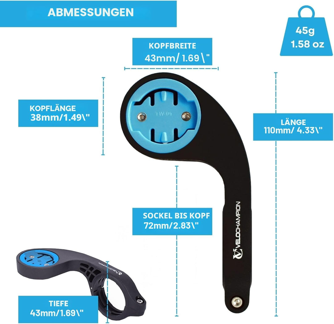 VeloChampion Out-Front-Lenkerhalter für Fahrräder, Kompatibel mit Garmin- oder Wahoo-GPS-Fahrradcomp