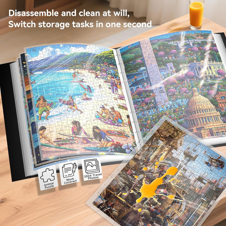 MOZOOSON Puzzle Aufbewahrungsmappe, Puzzlemappe 500 Teile, Puzzle Organizer mit 25 Taschen, Staubdic
