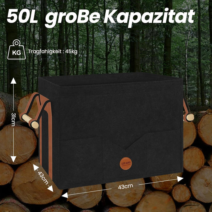 Holzkörbe für Kaminholz, Gross Holzkorb aus Filz Mit Metallrahmen, Seitentaschen und Griffen, auch a