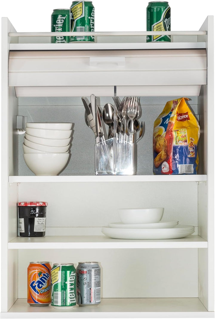 SIMMOB Küchenmöbel, weiss, Vorhang schwarz oder weiss, 4 Fächer, L 54 cm, H 76,6 cm, T 35,4 cm