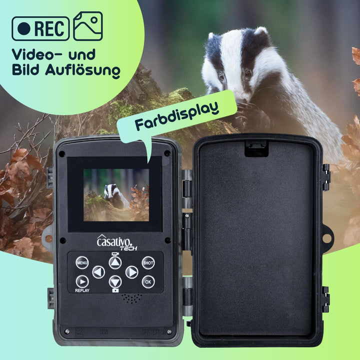 Full-HD-Wildkamera 24 MP mit 3 Bewegungssensoren – Nachtsicht, Serienbild- & Zeitraffer-Funktion, Fa