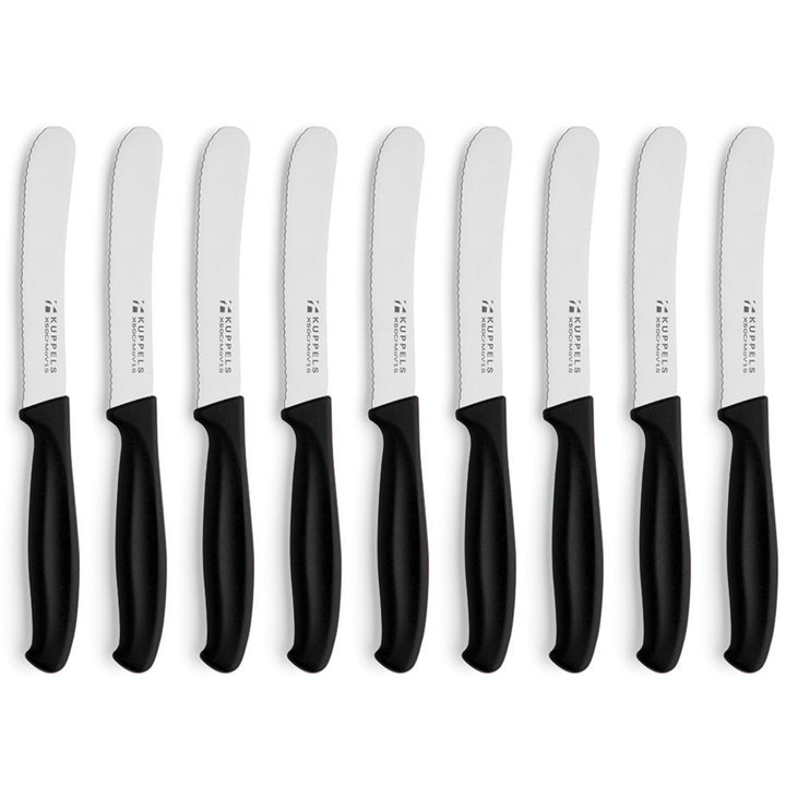 Kuppels Frühstücksmesser Set 9-tlg, Wellenschliff, schwarz, Kunststoffgriff | Gezahnte Klinge macht