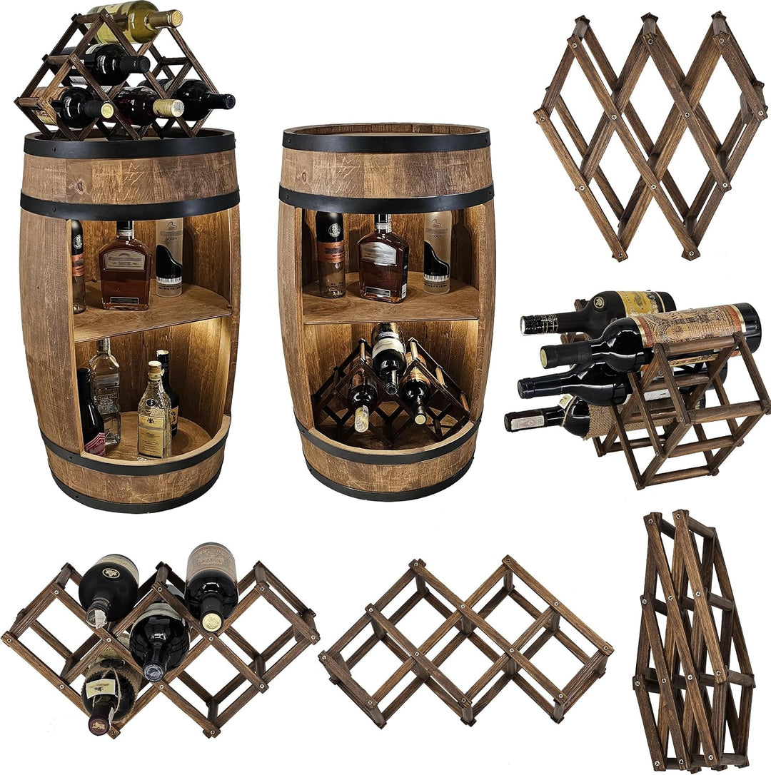 CREATIVE COOPER Fass bar LED RGB mit Weinhalter - Weinregal - Holzfass Hausbar 80x50cm - Rustikaler