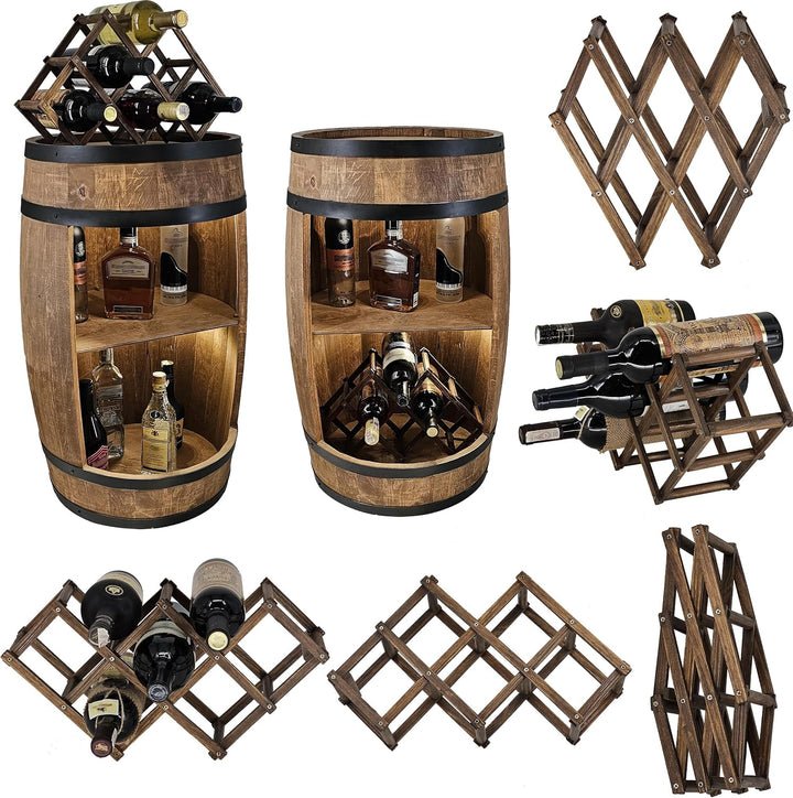 CREATIVE COOPER Fass bar LED RGB mit Weinhalter - Weinregal - Holzfass Hausbar 80x50cm - Rustikaler