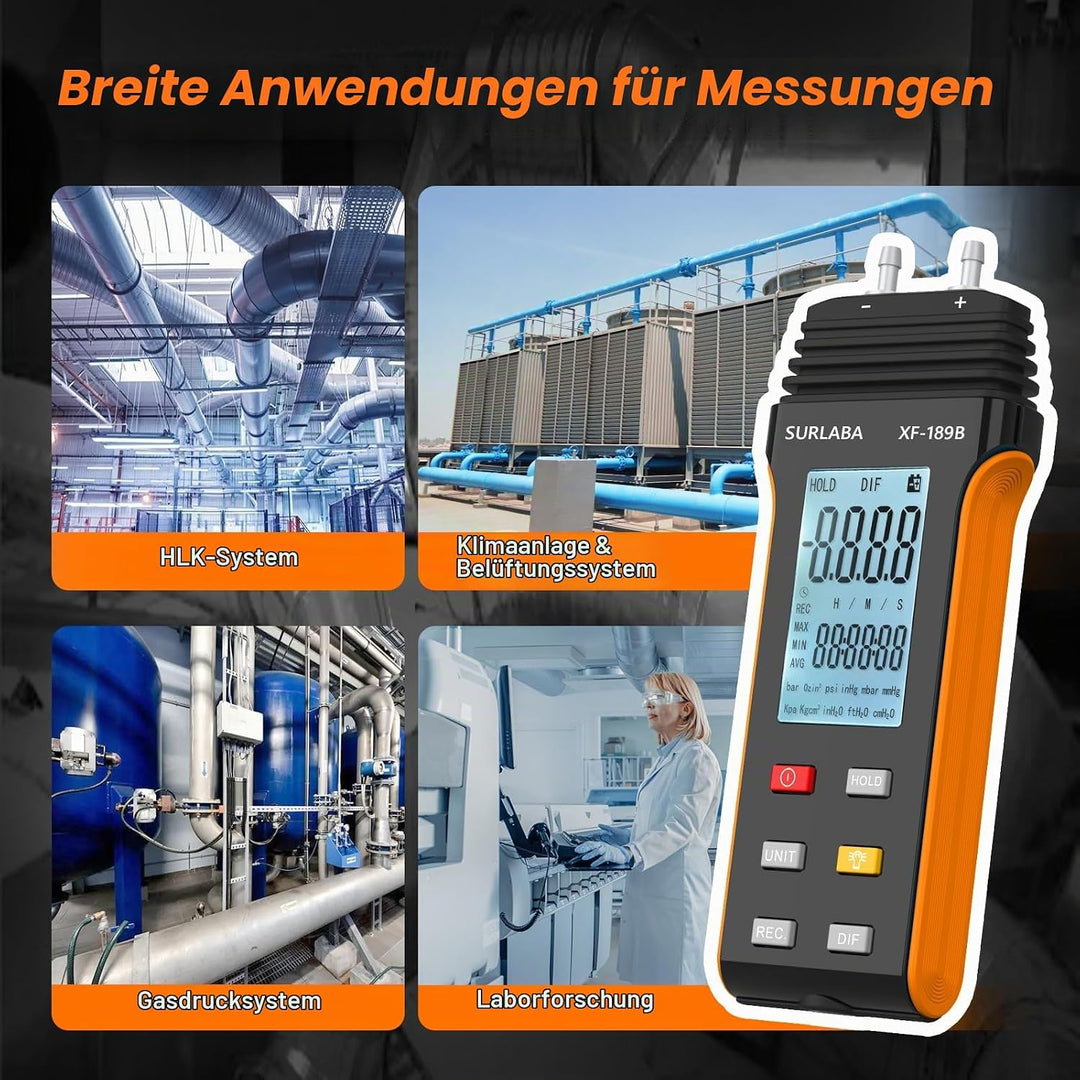 SURLABA Digitales Manometer, Differenzdruckmessgerät Messbereich 30PSI, Gasdruckmessgerät mit 11 Ein