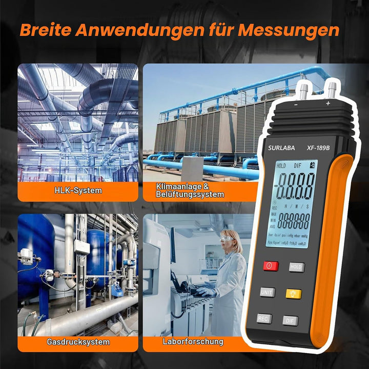 SURLABA Digitales Manometer, Differenzdruckmessgerät Messbereich 30PSI, Gasdruckmessgerät mit 11 Ein