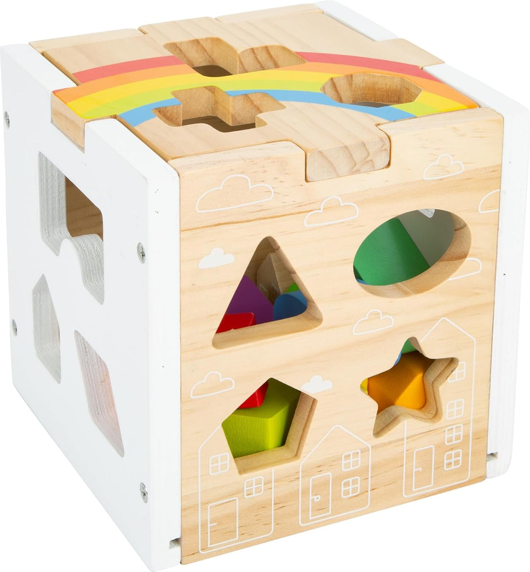 Small Foot Steckwürfel Regenbogen, 13 unterschiedlich geformte Steckelemente aus Holz, ab 12 Monaten