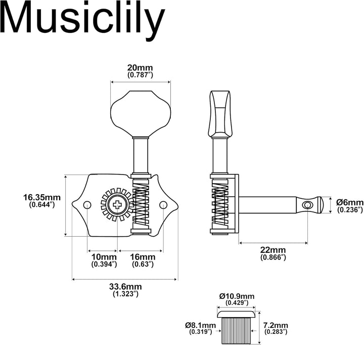 Musiclily Pro 3x3 Mechanikensatz für Akustikgitarre, Nickel mit Chrom Knopf 3 + 3 Knöpfe, Nickel., 3