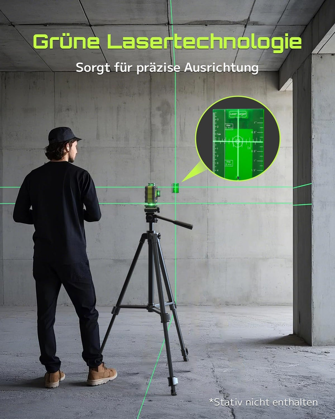 LasGoo 4x360° selbstnivellierendes Laser-Nivellier, 16 Linien grünes Kreuz, für Bauprojekte und Heim