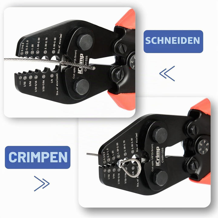 iCrimp CWR1328 Drahtseil Crimpzange Set 0,3–3,5 mm mit 375 Hülsen | Crimpwerkzeug für Drahtseile 0,3