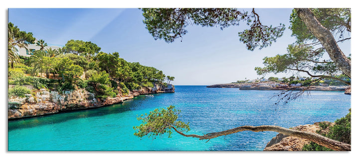 Glasbild Panorama | Wandbild aus Echtglas | Mallorca Bay Cove | 100x40 cm | inkl. Aufhängung und Abs