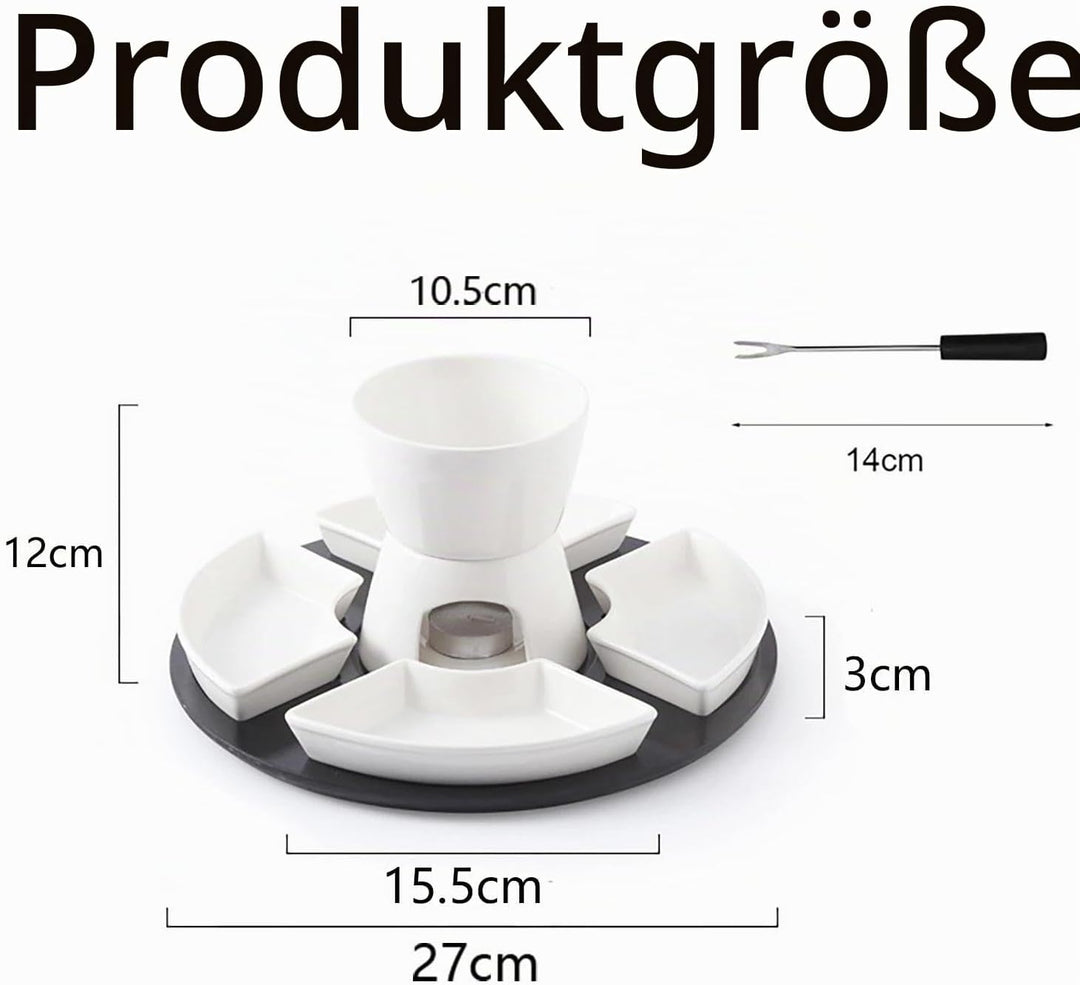 300ML Schokoladenfondue mit 4 Keramiktellern und 4 Gabeln,Keramik Schokofondue Set,für Käse Fondue F