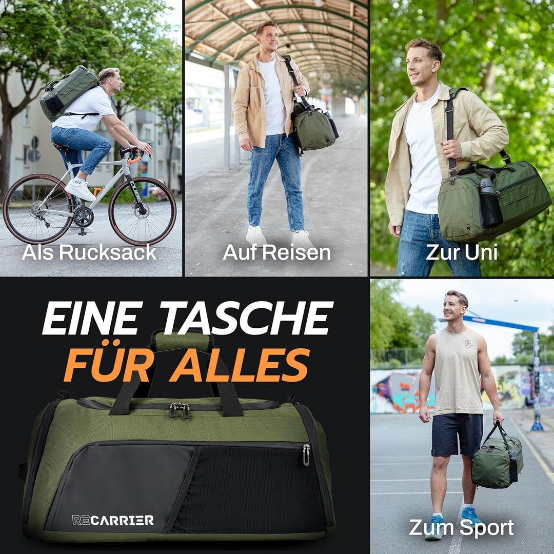 Sporttasche [RECYCELTES PET] 50L – Gym Bag und Rucksack in Einem – wasserdichte Trainingstasche Herr