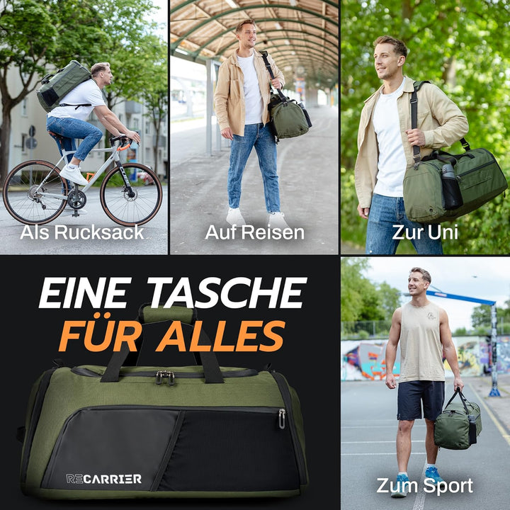 Sporttasche [RECYCELTES PET] 50L – Gym Bag und Rucksack in Einem – wasserdichte Trainingstasche Herr