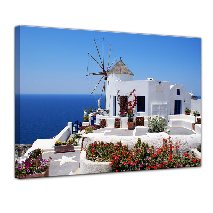 Bilderdepot24 Bild auf Leinwand | Griechische Mühle in 70x50 cm als Wandbild | Wand-deko Dekoration