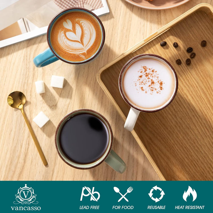vancasso MODA Kaffeetassen set 6er, Tassen Set Steingut, 340ml Kaffeebecher mit Henkel, Espressotass