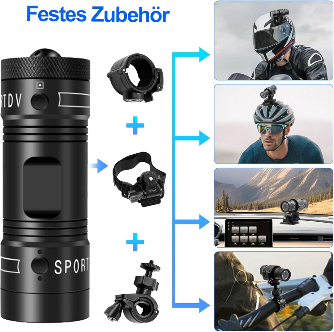 Action Cam, 1080P HD & 120° Weitwinkel Helmkamera, 1000mAh Hochleistungsakku & IP63 wasserdicht Acti