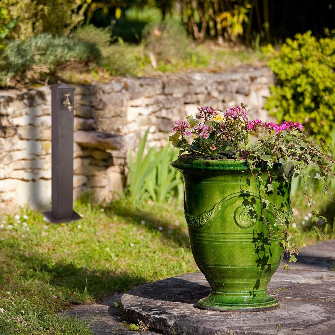Relaxdays Wasserzapfsäule, eckig, antikes Design, mit Wasserhahn, 3/4 Zoll Anschluss, Garten Standbr