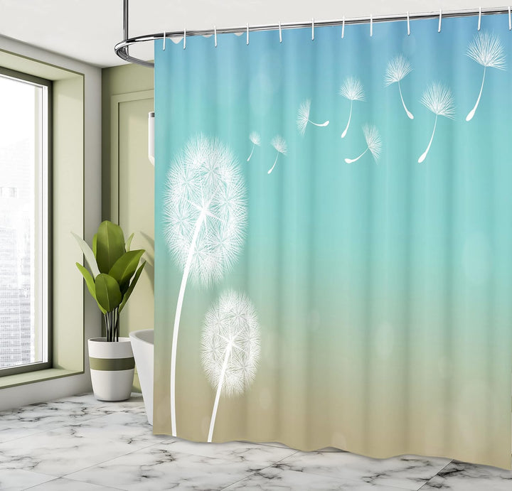 ABAKUHAUS Löwenzahn Duschvorhang, Pusteblume auf Wind, mit 12 Ringe Set Wasserdicht Stielvoll Modern