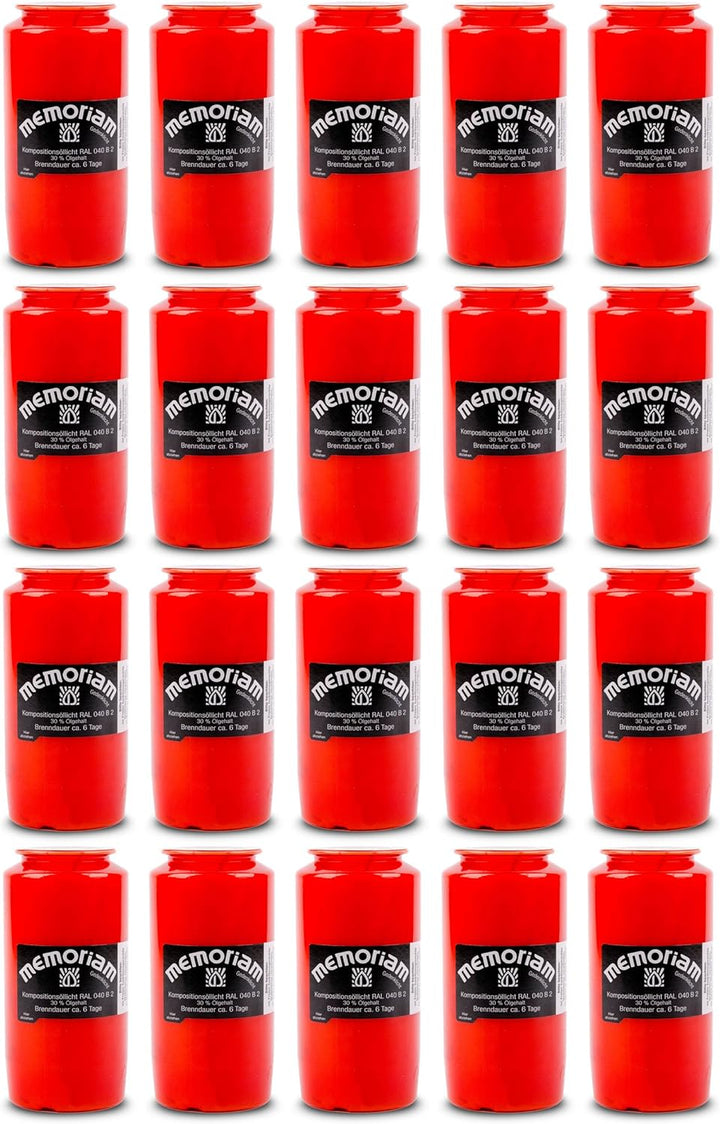 Memoriam Kompo Öllicht Nr. 73 - rot - 6 Tage Brenndauer - 20 Stück, Rot