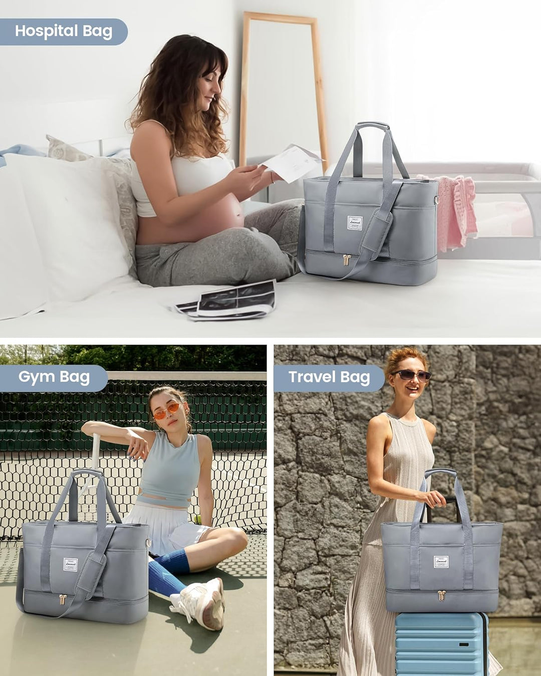 LOVEVOOK Reisetasche Damen, Wasserdicht Weekender Travel Duffel Carry On Bag mit Schuhfach, Klinikta