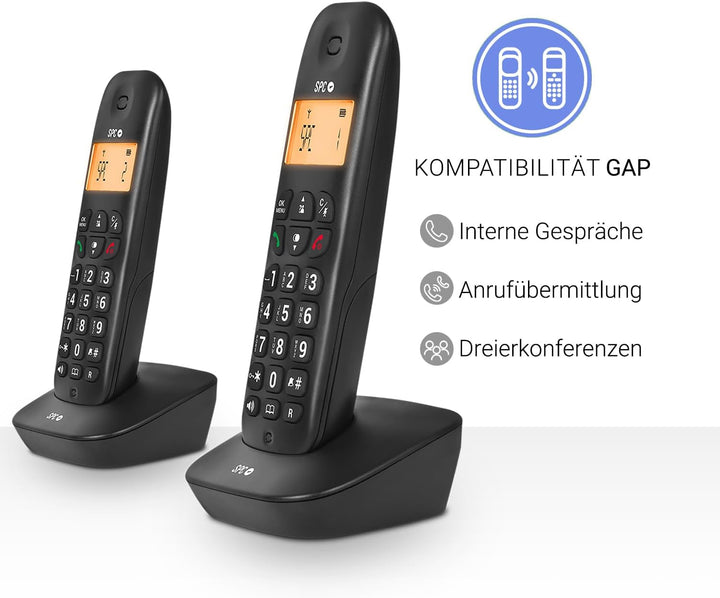 SPC Air Pro Duo – Schnurloses Festnetztelefon DÚO mit beleuchtetem Display, Anrufer-ID, Freisprechei
