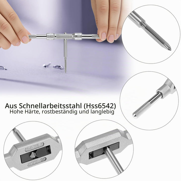 QWORK® 11 Stück Gewindebohrer-Bit-Set – HSS-Gewindebohrer M1–M3,5 mit verstellbarem Windeisen – Prof