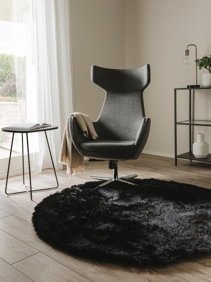 Benuta Shaggy Hochflor Teppich Whisper Schwarz ø 80 cm Rund | Langflor Teppich für Schlafzimmer und